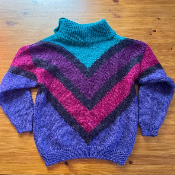 Vintage Le Moda Purple & Teal Chevron Striped Sweater - XL - Picture 2 of 9